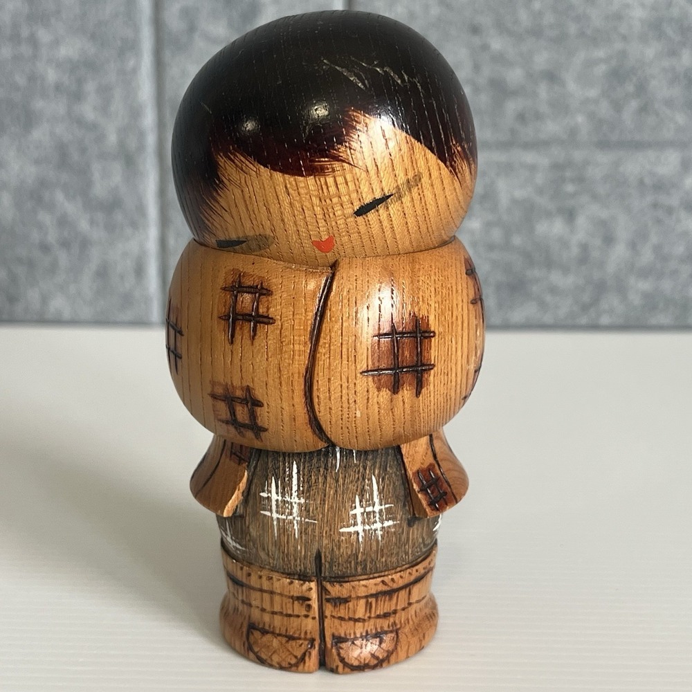 Vintage Hand Carved Wooden Kokeshi Doll Sosaku Signed Japan Artisan Folk Art